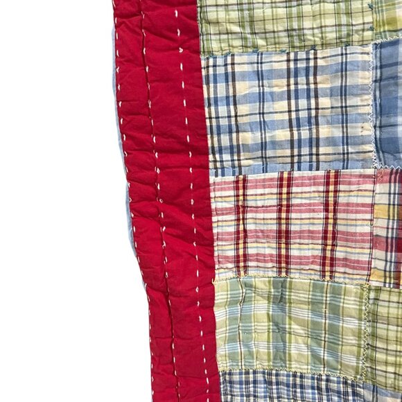 Pottery Barn‎ Kids Madras Plaid Patchwork Quilt Euro Sham - Picture 3 of 7